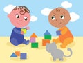 Disabled toddlers playing together, vector