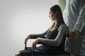 Disabled woman alone patient sitting at wheelchair in hospital r Royalty Free Stock Photo