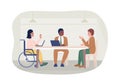 Disabled woman at meeting 2D vector isolated illustration