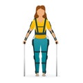 Disabled woman stay with medical exoskeleton. Medicine of the future, bionics technology. Vector.