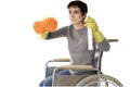 Disabled woman in wheelchair doing cleaning