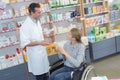 Disabled woman at pharmacy