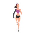 Disabled Young Woman Running, Female Athlete Character with Bionic Arm Prosthesis Jogging, Front View Vector