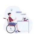 Disabled young woman in wheelchair working in office. Royalty Free Stock Photo