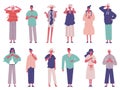 Disagree people negative rejection gesture signs expressions. Sign language disagree characters vector illustration set