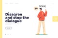 Disagree and stop dialogue concept of landing page with denial stage of acceptance