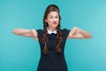 Disagree young woman demonstrate dislike sign. Royalty Free Stock Photo