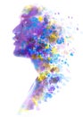 A disappearing colorful paintography double exposure male profile portrait Royalty Free Stock Photo