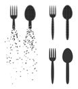 Disappearing Pixel Food Utensil Icon with Halftone Version