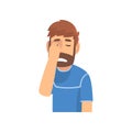 Disappointed Bearded Man Covering His Face with Hand, Guy Making Facepalm Gesture, Shame, Headache, Disappointment