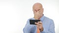 Disappointed Businessman Read Bad News on Tablet and Make Nervous Hand Gestures