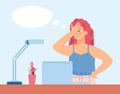 Disappointed confused business woman or office worker, flat vector illustration.