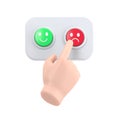 Disappointed customer cartoon hand presses the red button. Business or market clip art. Negative experience emotion