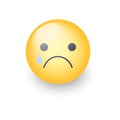 Disappointed emoji face. Crying vector cartoon smiley. Sad emoticon mood.