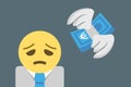 disappointed face with flying money,financial problems,debts,being fired,swift bank,sanctions,concept vector illustration