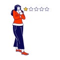 Disappointed Female Character Put One Star for Service Rating. Confused Woman Consumer Leave Bad Negative Feedback