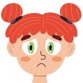 Disappointed girl face. Little sad kid clipart. Depression emotion