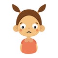 Disappointed Little Girl Flat Cartoon Portrait Emoji Icon With Emotional Facial Expression