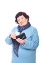 Disappointed senior with last banknote