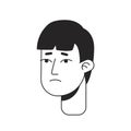 Disappointed young asian man with bang monochrome flat linear character head