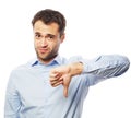 Disappointed young business man with thumb down. Royalty Free Stock Photo