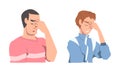 Disappointed Young Man and Woman Trying to Remember Something Feeling Frustration About Forgetting Things Vector Set