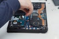 Disassemble the laptop with a screwdriver to repair the cooling system, cooler Royalty Free Stock Photo