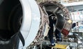 Disassembled airplane for repair and modernization in jet hangar