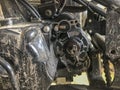Disassembled ATV transmission gear drive