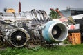 Disassembled broken aircraft engines