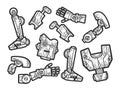 disassembled broken cartoon robot sketch raster