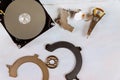 Disassembled broken hard drive computer