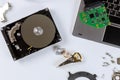 Disassembled a broken hard disk drive to repair center Royalty Free Stock Photo