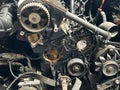 Disassembled Car Engine with Visible Timing Gear and Mechanical Components Royalty Free Stock Photo