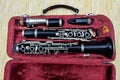 Disassembled clarinet in its case Royalty Free Stock Photo