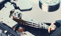 Disassembled computer hard drive close-up Royalty Free Stock Photo