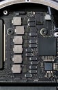 Disassembled computer inside of device desktop close up view background