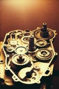 Disassembled engine of motorcycle with gears Royalty Free Stock Photo