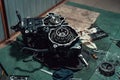 Disassembled fast motorcycle engine with visible Transmission and locking valve Royalty Free Stock Photo