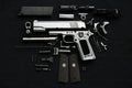 Disassembled handgun.