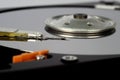 Disassembled hard drive, close-up Royalty Free Stock Photo