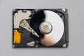 Disassembled hard drive from the computer, hdd with mirror effect Opened hard drive from the computer hdd disk drive Royalty Free Stock Photo