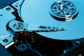 Disassembled hard drive from the computer, hdd with mirror effect. Opened hard drive from the computer hdd with mirror effects. Royalty Free Stock Photo