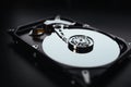 Disassembled hard drive from the computer (hdd) with mirror effects. Part of computer (pc, laptop) Royalty Free Stock Photo