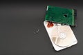 disassembled hard drive on a dark background Royalty Free Stock Photo