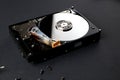 Disassembled hard drive disk from the computer. Royalty Free Stock Photo