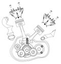 Disassembled motorcycle engine on a white Royalty Free Stock Photo