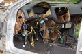 Disassembled panel of an old car with a lot of wires