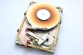 Disassembled Rare hard drive. Interface MFM/ST 412 form factor of 5.25. The drive capacity is 40 megabytes Royalty Free Stock Photo