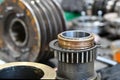 Disassembled spindle with tapered bore of metalworking machine. Mechanical equipment repair shop Royalty Free Stock Photo